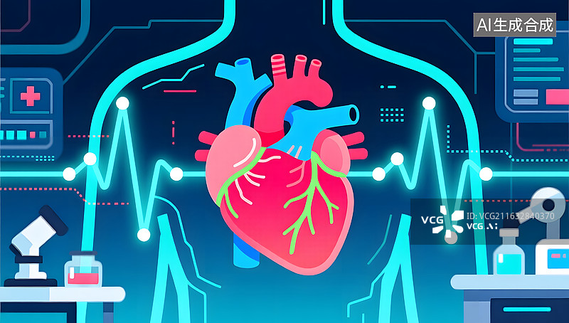 【AI数字艺术】人工智能系统精准扫描分析人类心脏健康数据图片素材