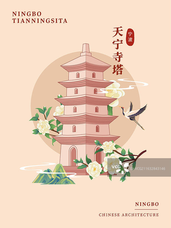 国风国潮风浙江宁波天宁寺塔城市印象地标古建筑海报图片素材