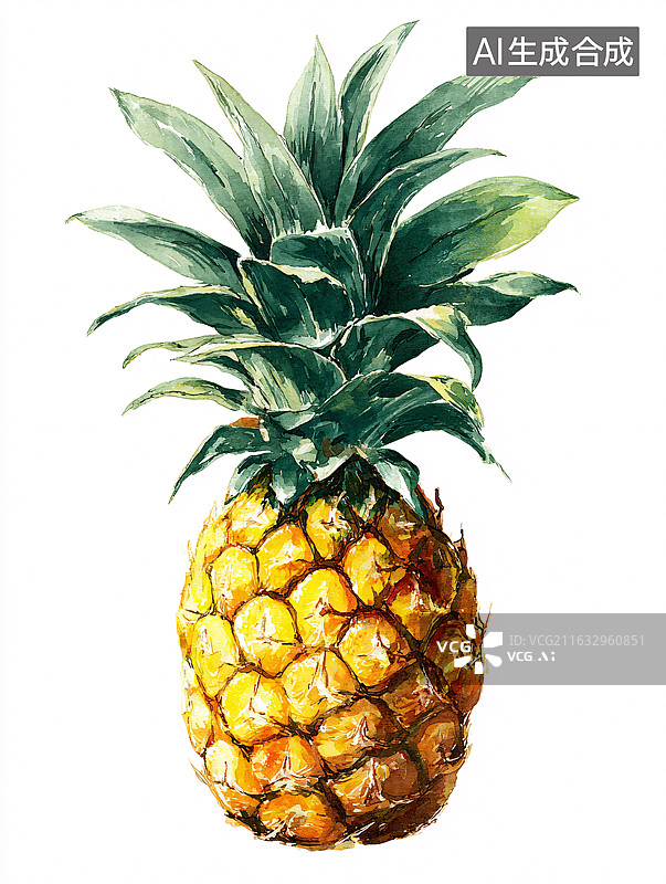 【AI数字艺术】手绘插画新鲜成熟菠萝果实图片素材