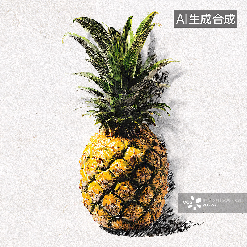 【AI数字艺术】手绘插画新鲜成熟菠萝果实图片素材
