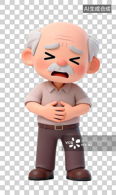 【AI数字艺术】AIGC：3D渲染老年人肚子疼 痛苦的疼痛 免抠元素图片素材