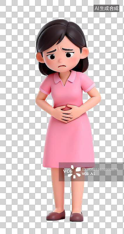 【AI数字艺术】AIGC：3D渲染生理期肚子疼的女人 免抠元素图片素材