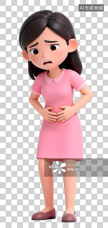 【AI数字艺术】AIGC：3D渲染生理期肚子疼的女人 免抠元素图片素材