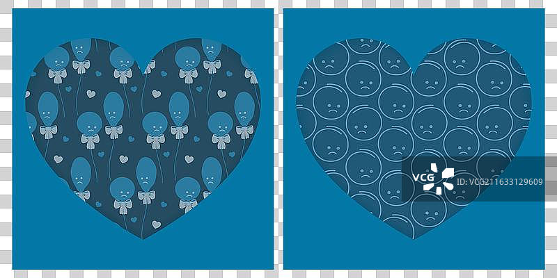 绳子上的蓝色气球，装饰有心形图案图片素材
