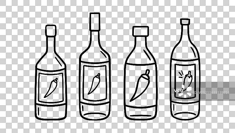 辣椒酱瓶涂鸦手绘图标集图片素材