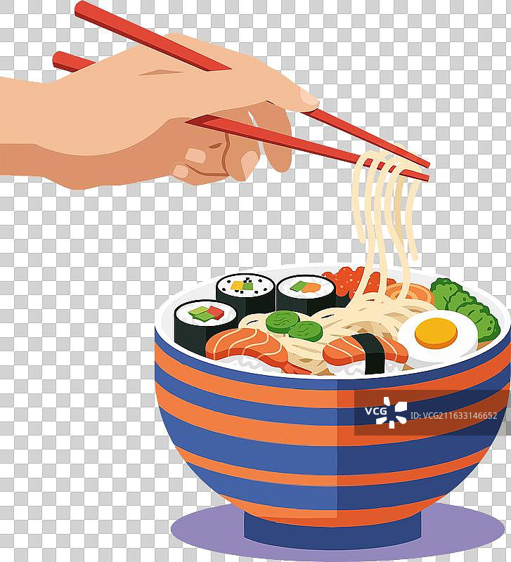 用筷子夹寿司里的面条图片素材