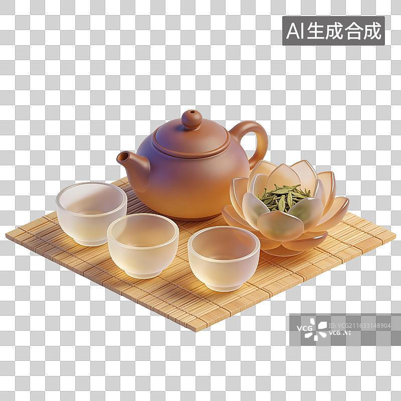 【AI数字艺术】茶杯茶壶泡茶插画图片素材