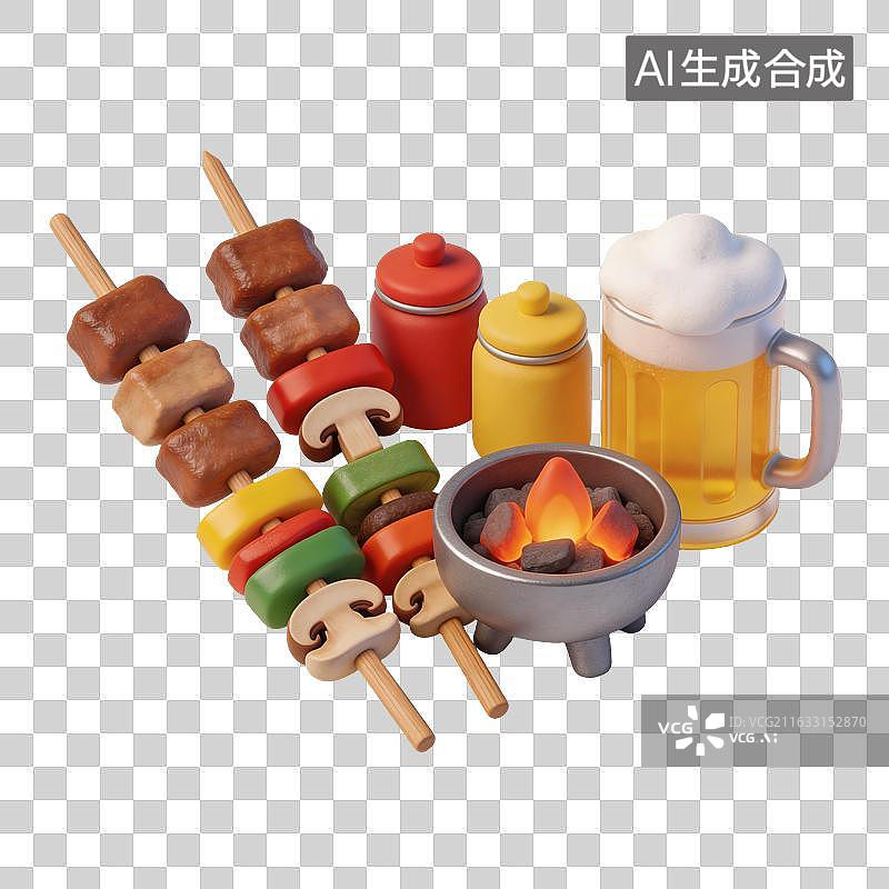 【AI数字艺术】烧烤啤酒美食插画图片素材