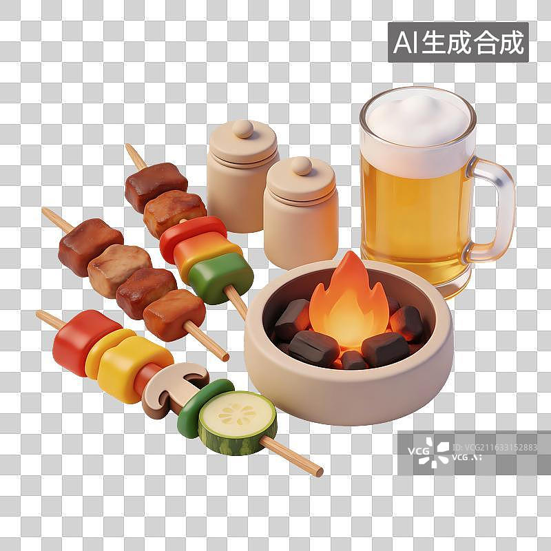 【AI数字艺术】烧烤啤酒美食插画图片素材