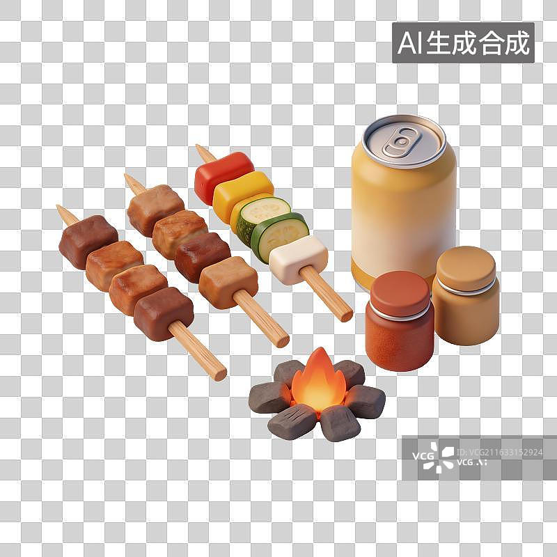 【AI数字艺术】烧烤啤酒美食插画图片素材