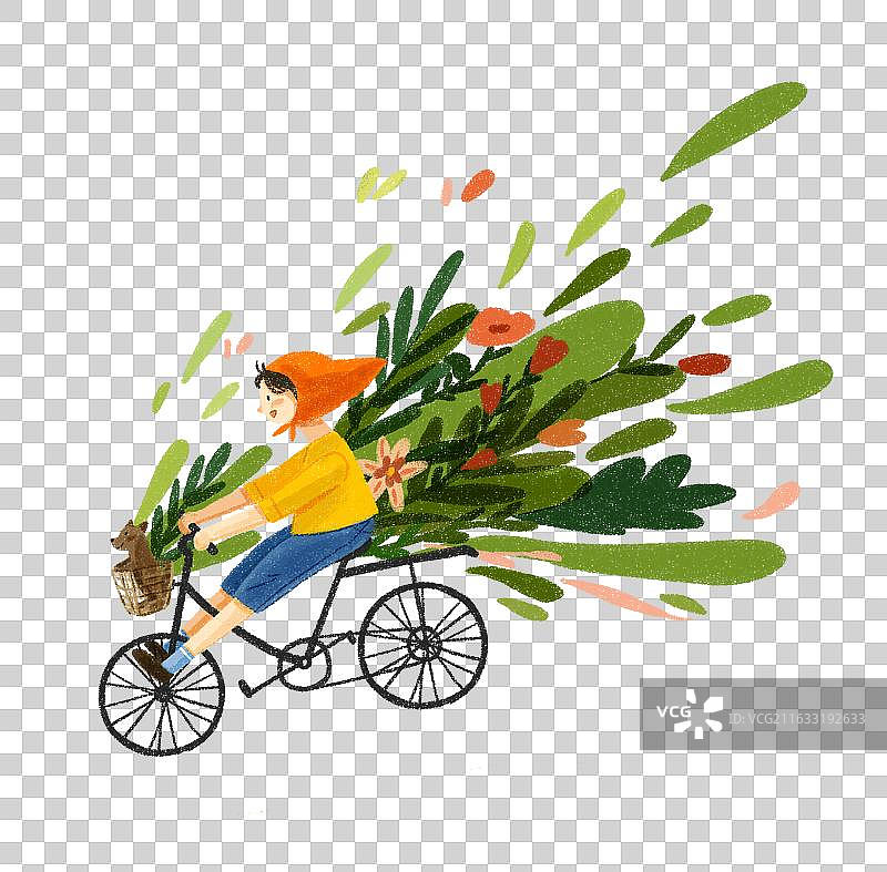 在花丛中骑自行车的女孩图片素材