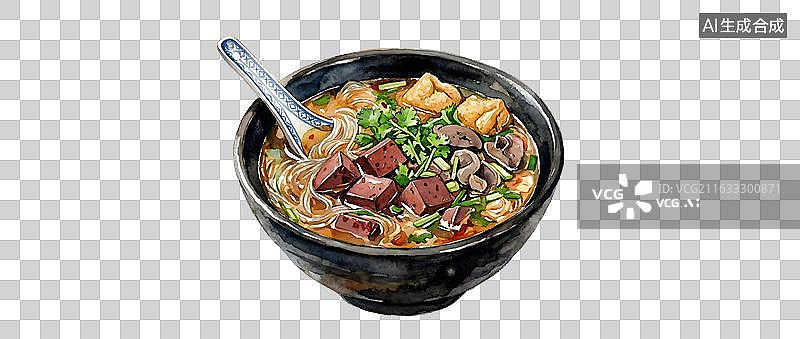【AI数字艺术】水彩风格一碗鸭血粉丝手账贴纸插画图片素材