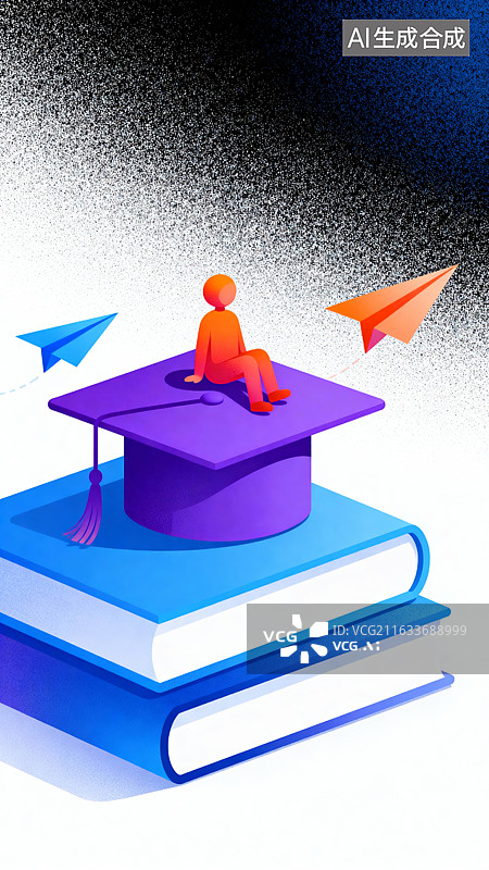 【AI数字艺术】毕业帽上的橙色人物与纸飞机图片素材