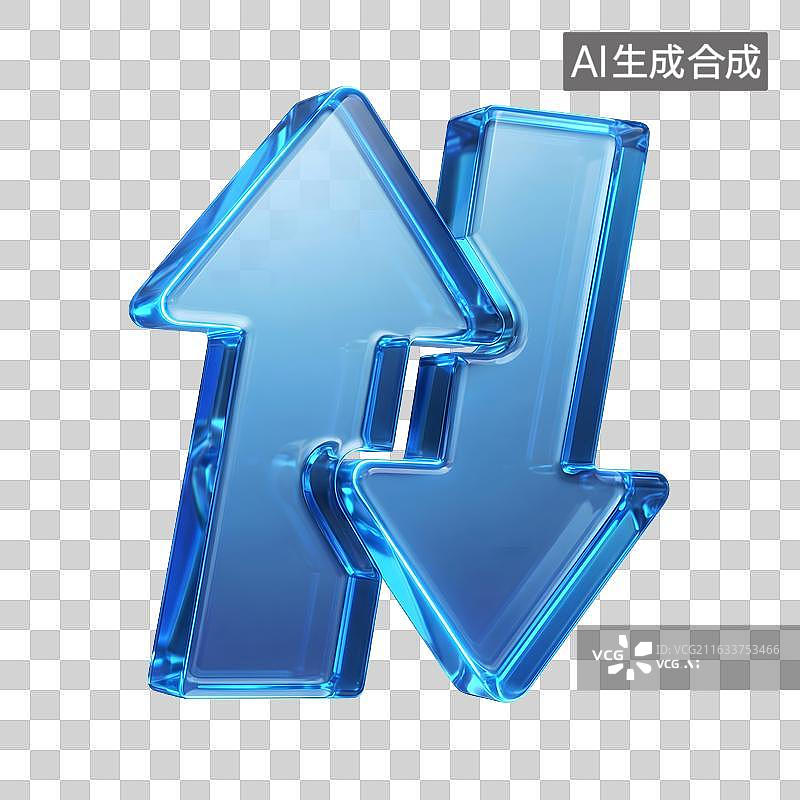 【AI数字艺术】上下切换图标3D蓝色透明玻材质图片素材