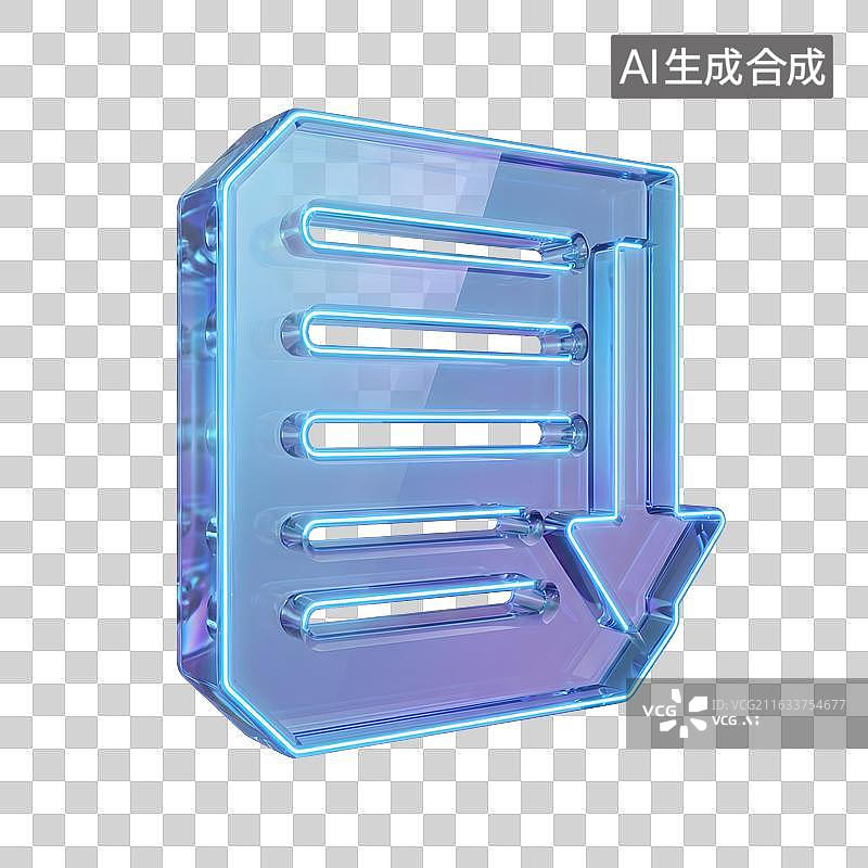 【AI数字艺术】段落溢出图标3D蓝色透明玻材质图片素材