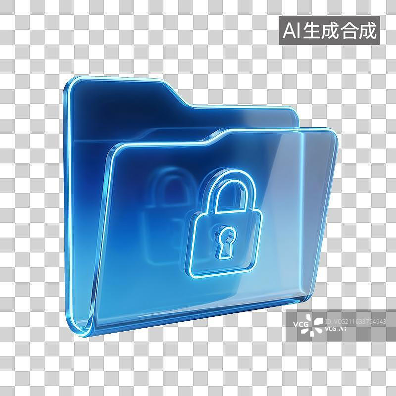 【AI数字艺术】加密文件夹图标3D蓝色透明玻材质图片素材