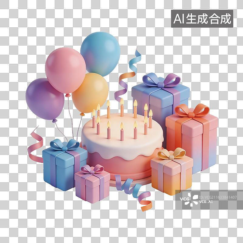 【AI数字艺术】蛋糕礼物气球插画图片素材