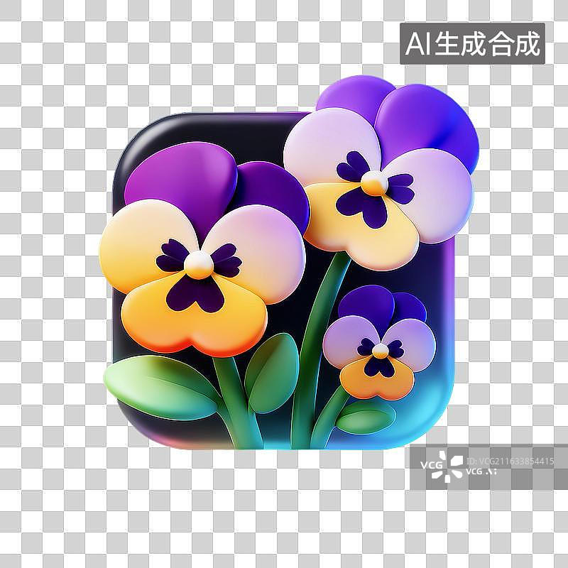 【AI数字艺术】梦幻紫黄白角堇立体 APP 图标素材图片素材