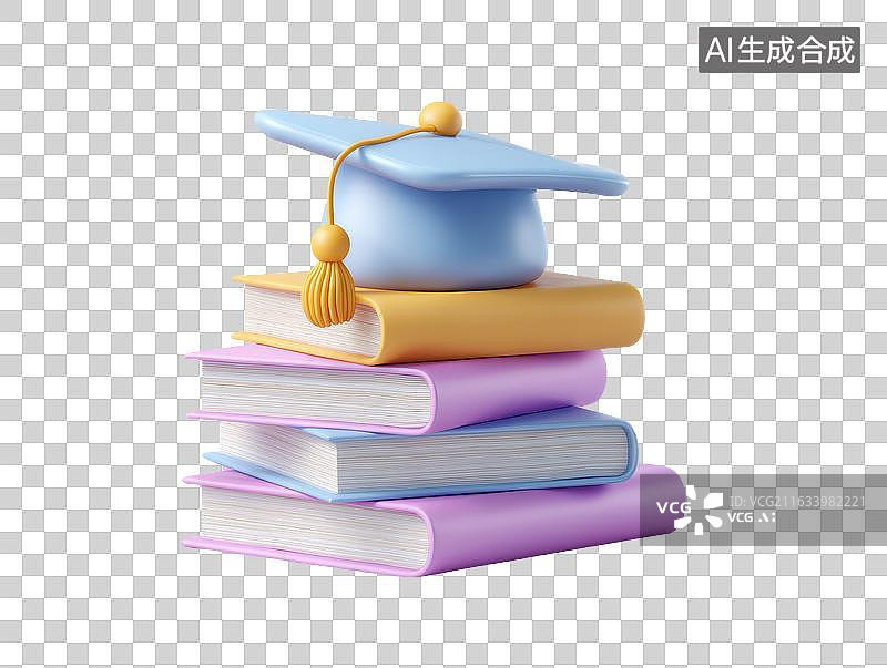 【AI数字艺术】毕业帽在书堆上图片素材