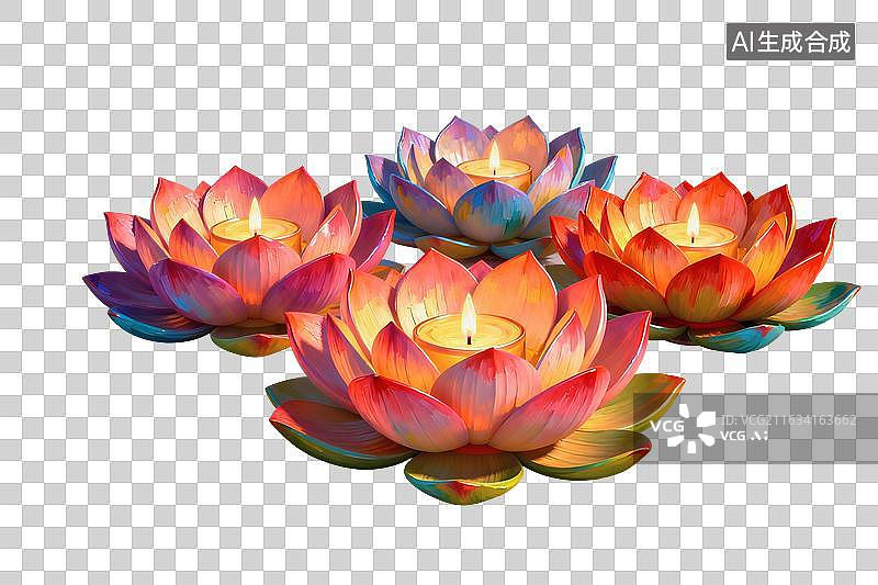 【AI数字艺术】卡通风格，几盏荷花灯，莲花灯PNG格式的免扣元素图片素材