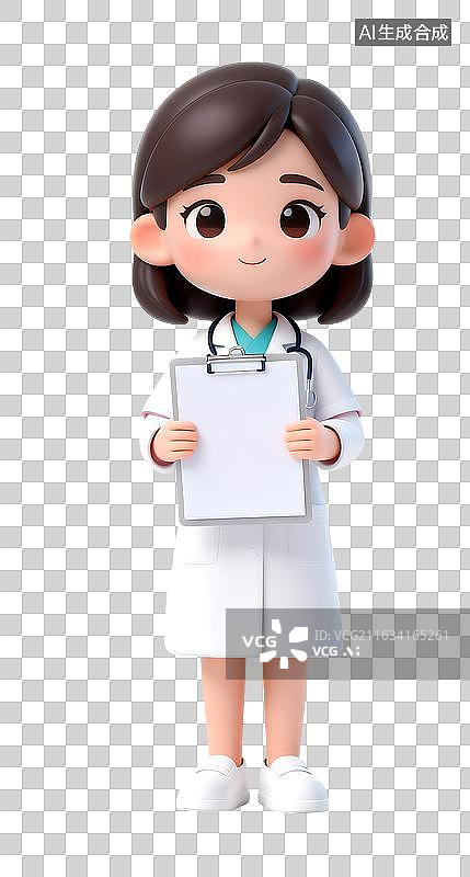 【AI数字艺术】AIGC：3D渲染穿着白大褂，脖子上挂着听诊器，手拿文件夹的医生，免抠图形图片素材