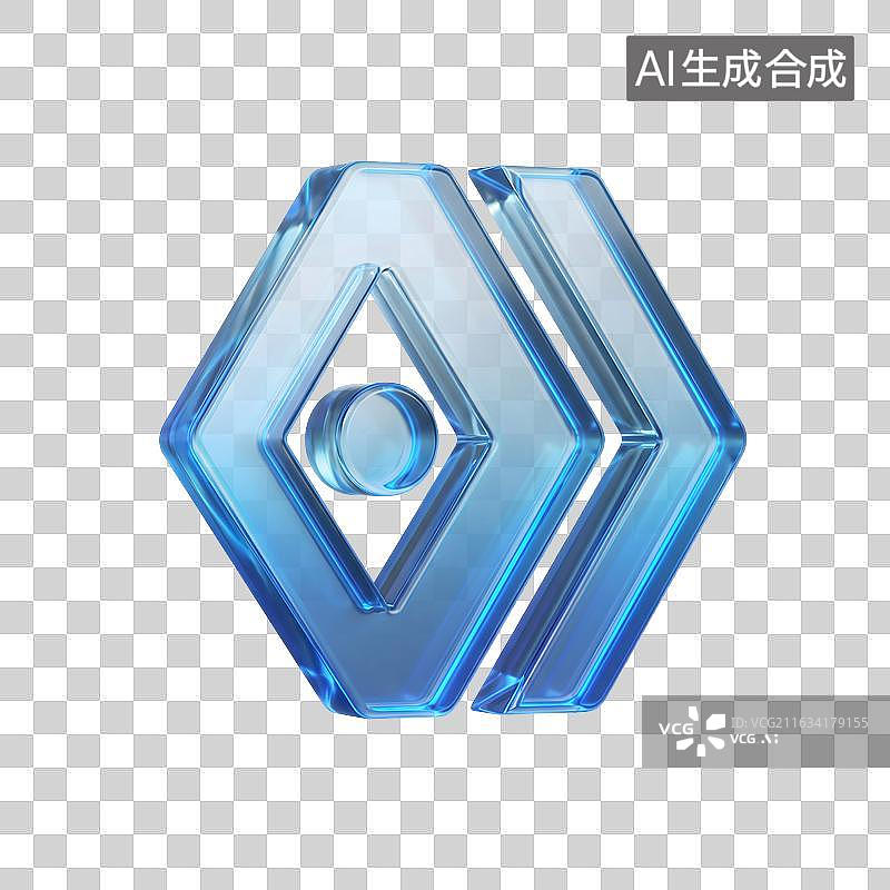 【AI数字艺术】内部缩小图标3D蓝色透明玻材质图片素材