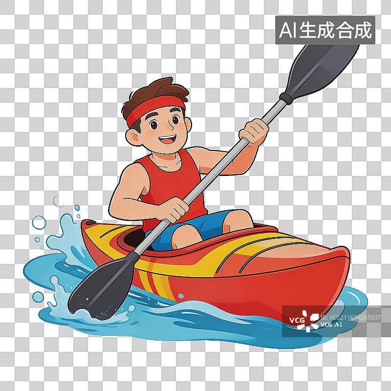【AI数字艺术】男孩划皮划艇图片素材