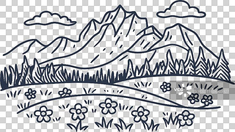 手绘山地景观，阿尔卑斯风光图片素材