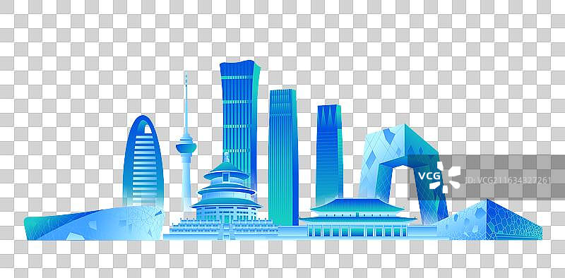 蓝色渐变北京城市建筑矢量插画图片素材