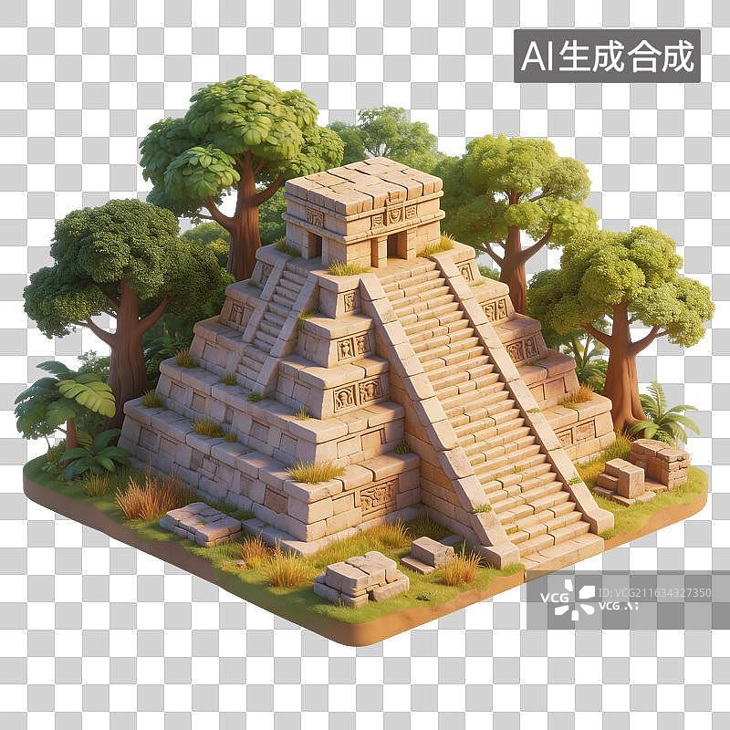 【AI数字艺术】森林中的金字塔建筑插画图片素材