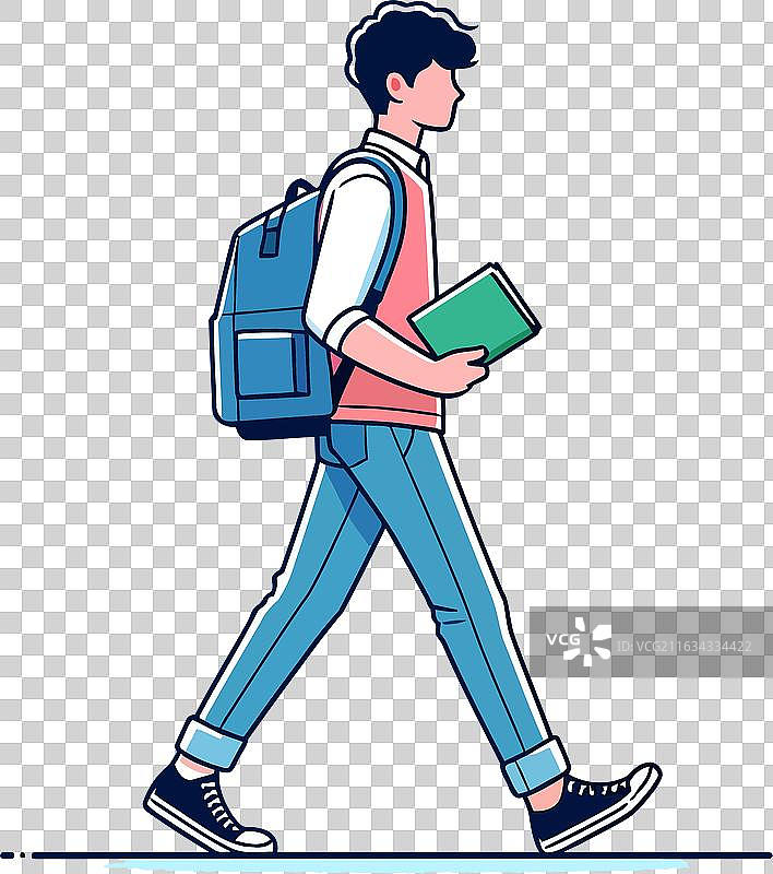 一个年轻的学生背着背包去教室图片素材