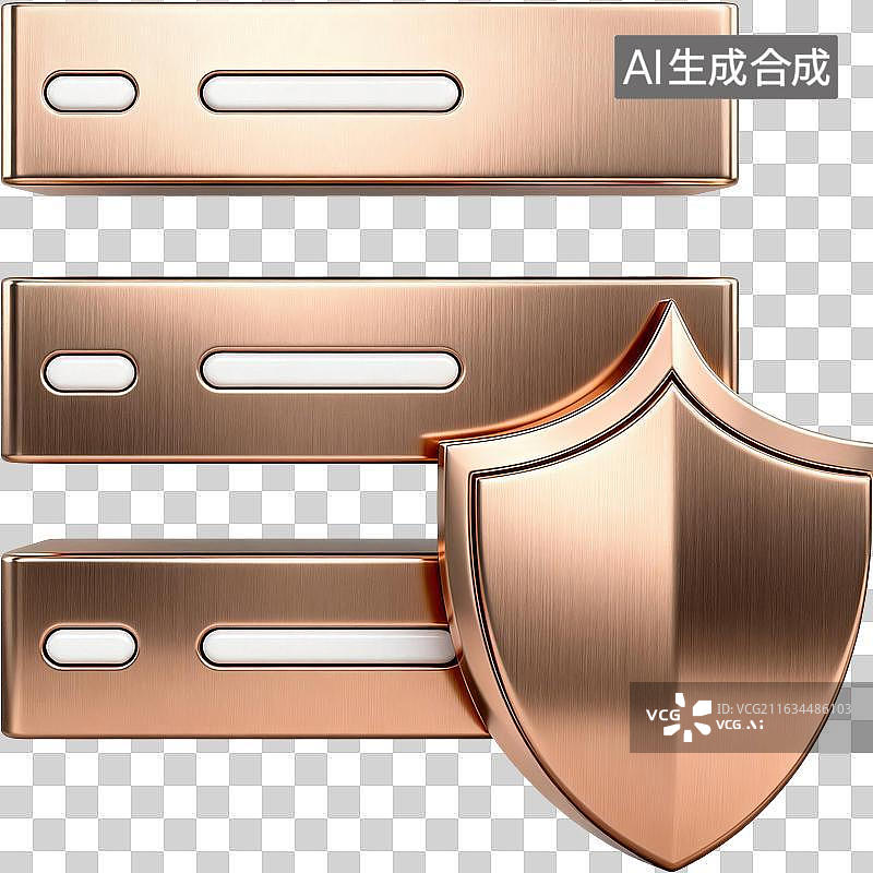 【AI数字艺术】金色服务器与盾牌图标图片素材