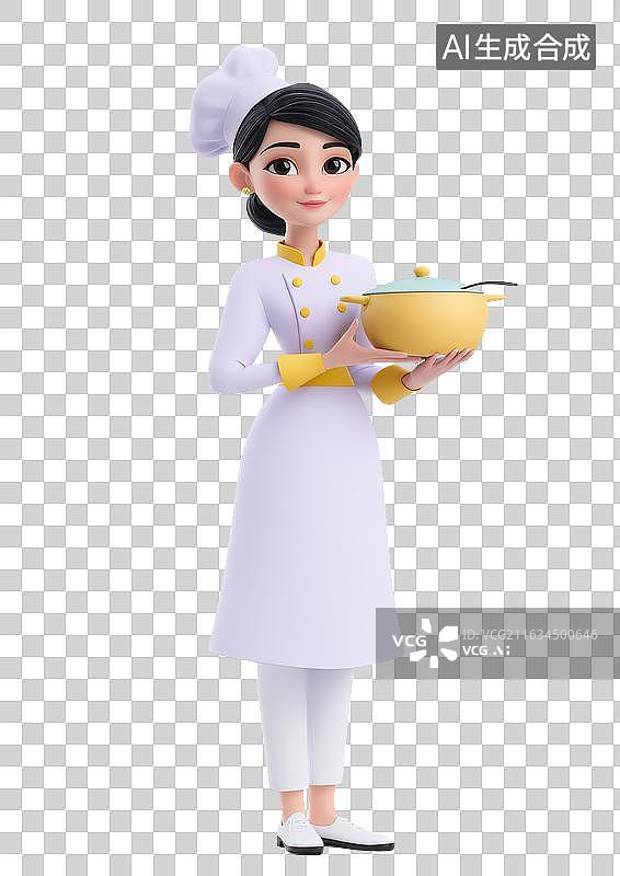 【AI数字艺术】卡通女厨师端锅图片素材