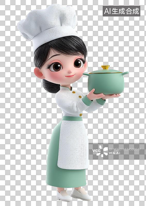 【AI数字艺术】卡通女厨师端锅图片素材