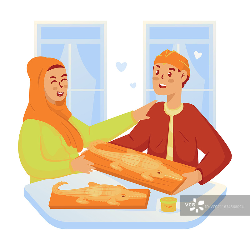 一位男子在赠送一种名为“roti buaya”的贝塔维面包图片素材