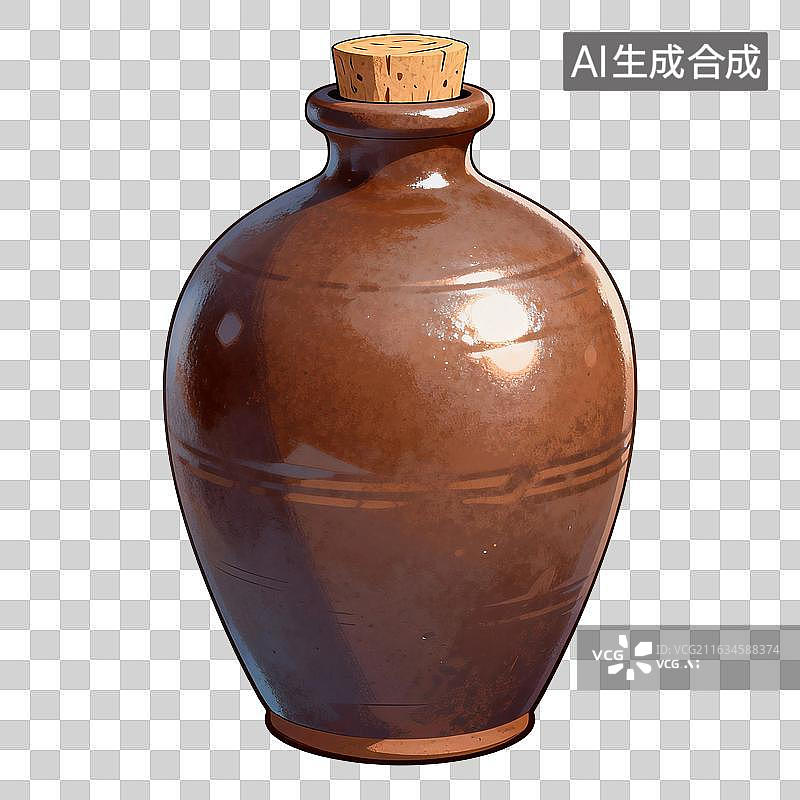 【AI数字艺术】中国风手绘插画，国风素材，酒缸，酒坛子，绍兴黄酒，花雕酒，女儿红，传统文化，酒文化，免抠元素图片素材