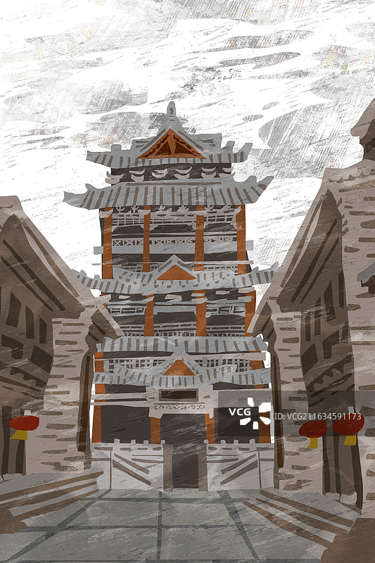 晋中榆次老城插画图片素材