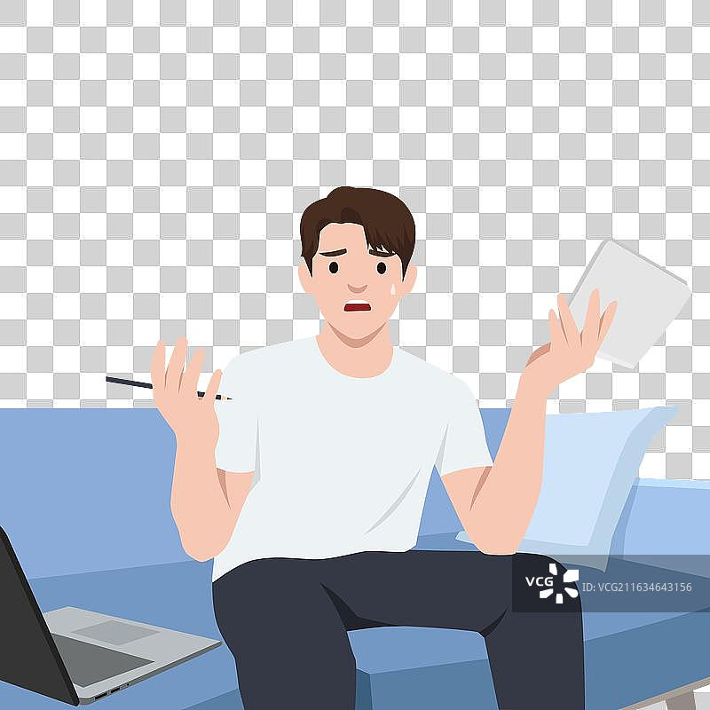 在家为工作烦恼的男人图片素材