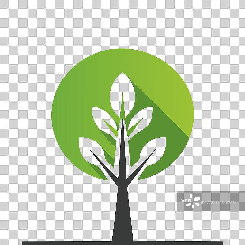 简约扁平化设计的树木与赤陶色背景图片素材