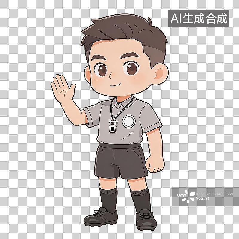 【AI数字艺术】卡通男孩身穿裁判服挥手图片素材