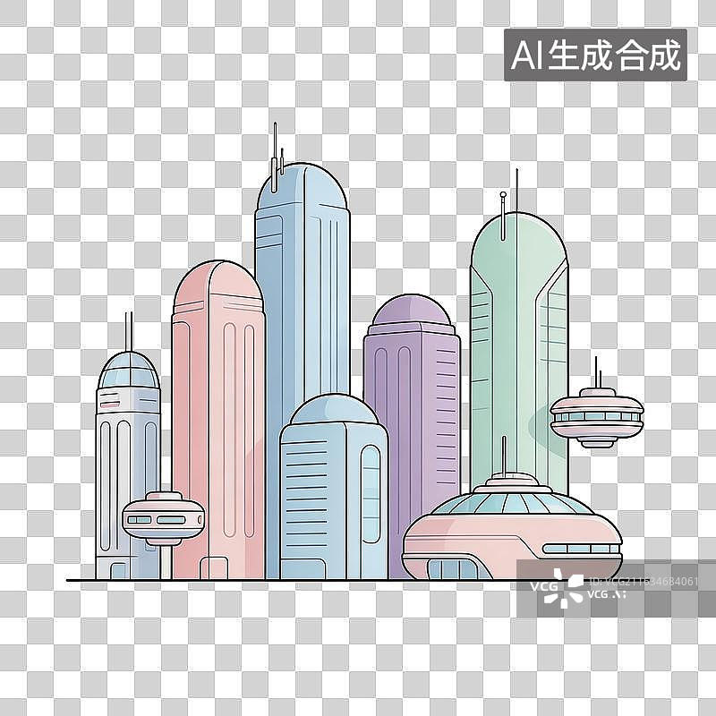 【AI数字艺术】未来城市建筑群插画图片素材