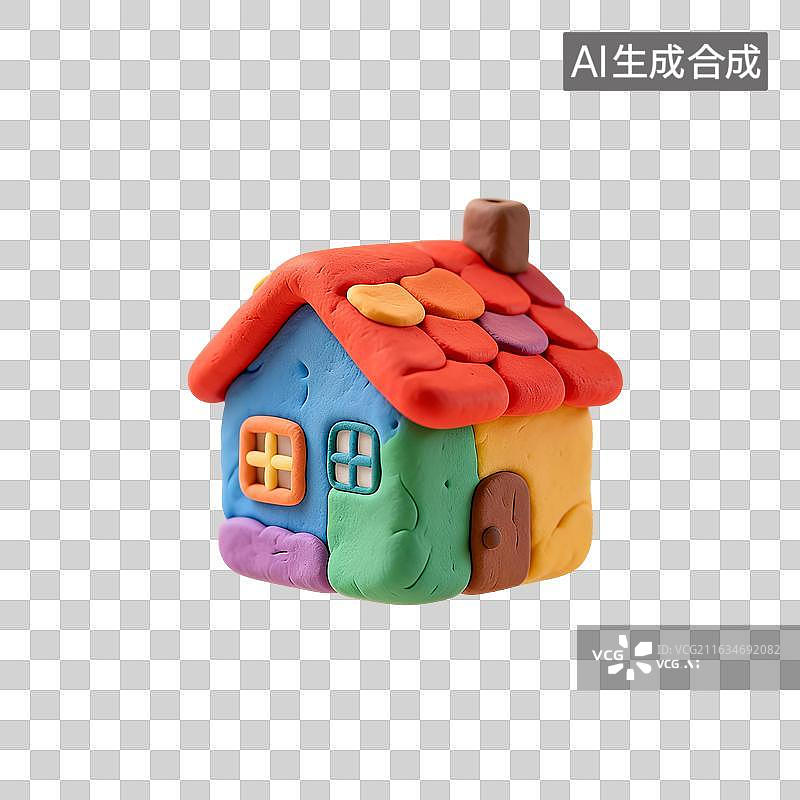 【AI数字艺术】3D渲染，粘土风，彩色卡通小房屋，房子，住宅，不动产，房屋，住房，免抠元素图片素材