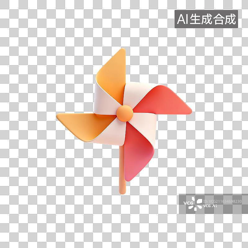 【AI数字艺术】3D渲染，卡通纸风车，风车，玩具，夏天，免抠元素图片素材