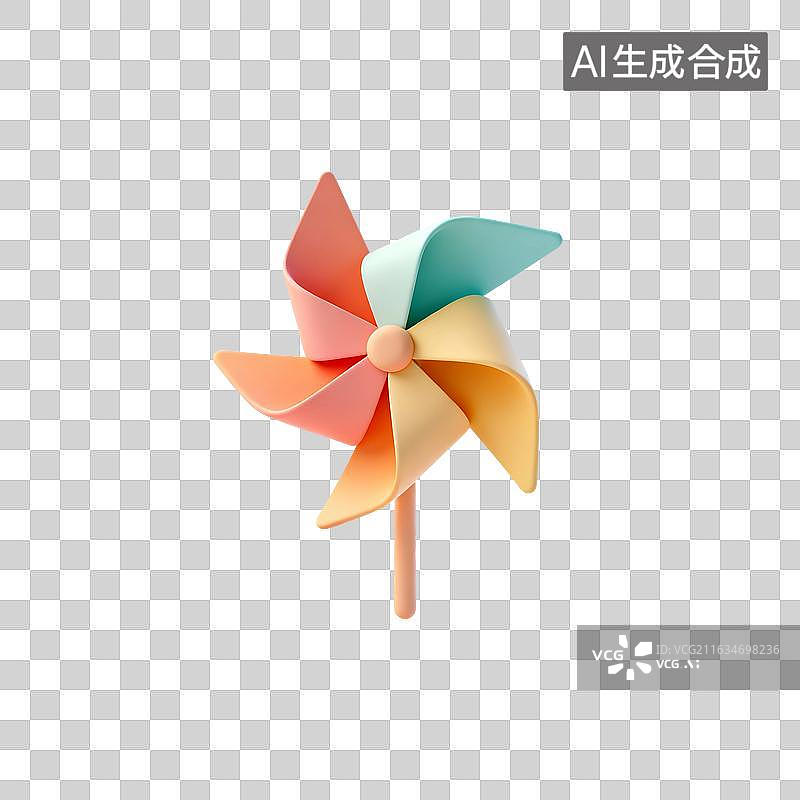 【AI数字艺术】3D渲染，卡通纸风车，风车，玩具，夏天，免抠元素图片素材