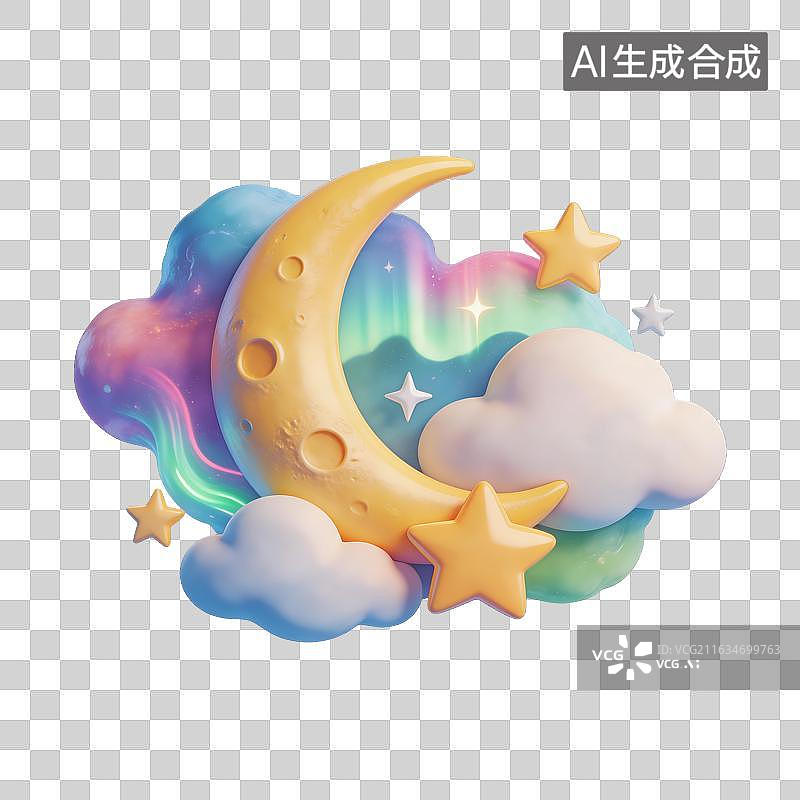 【AI数字艺术】月亮云朵星星插画图片素材