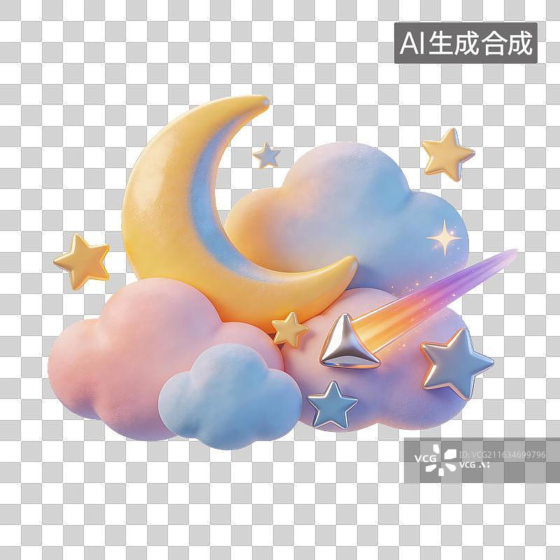 【AI数字艺术】月亮云朵星星插画图片素材