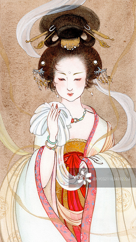 古装仕女杨贵妃水彩手绘插画图片素材