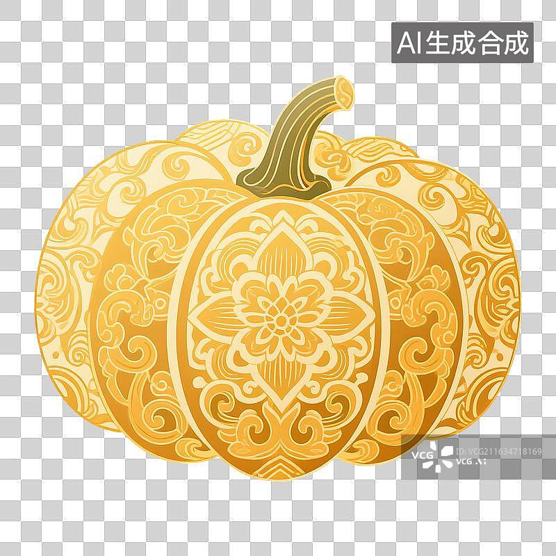 【AI数字艺术】中国风手绘插画，南瓜，，植物，免抠元素图片素材