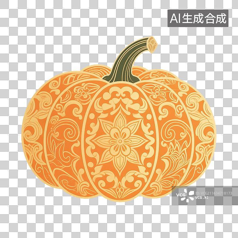 【AI数字艺术】中国风手绘插画，南瓜，，植物，免抠元素图片素材