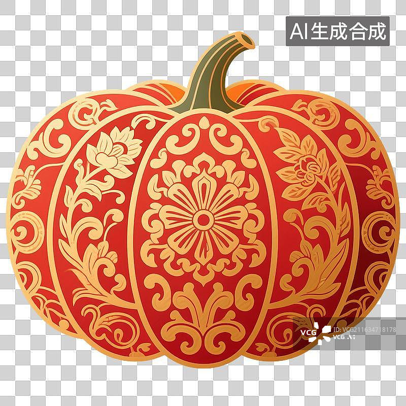 【AI数字艺术】中国风手绘插画，南瓜，，植物，免抠元素图片素材